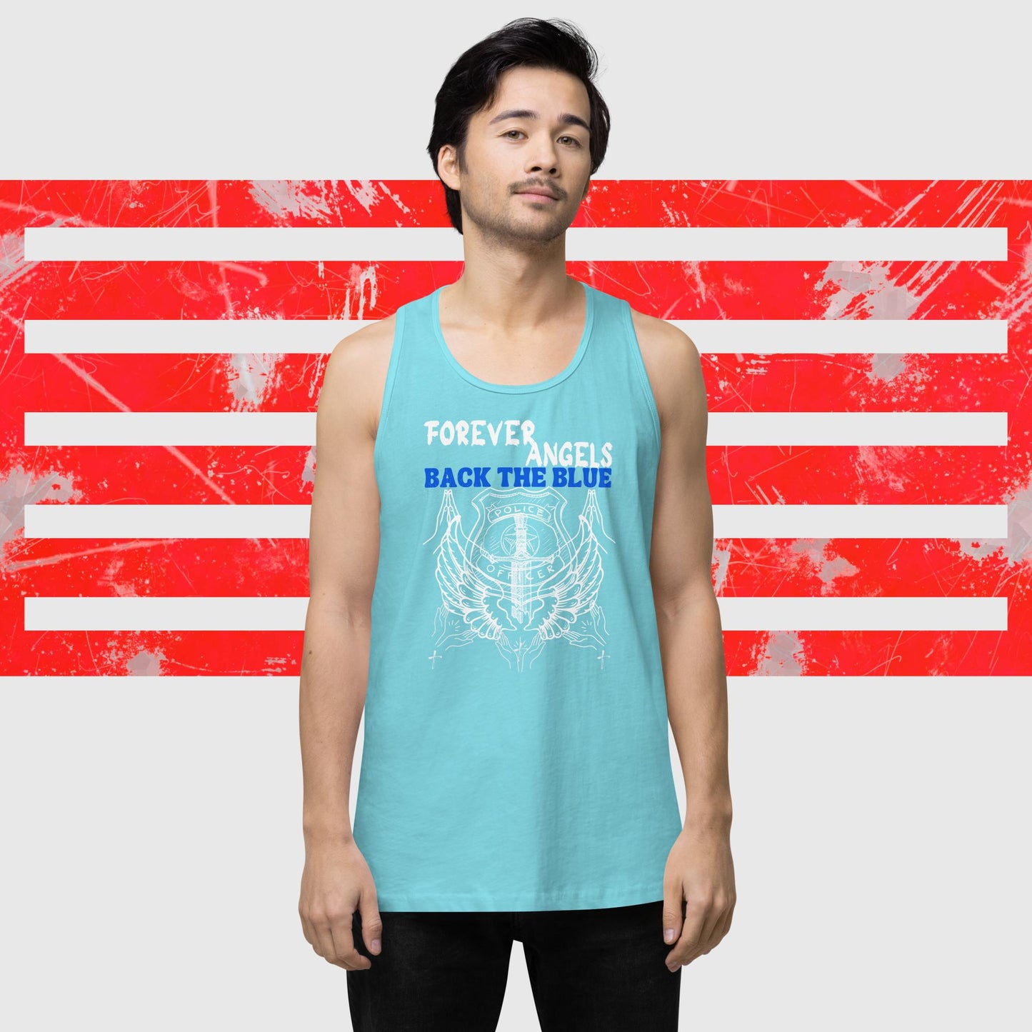 Men’s premium tank top FOREVER ANGELS BACK THE BLUE by "Mark Anthony Gable Collection-FOREVER ANGEL"