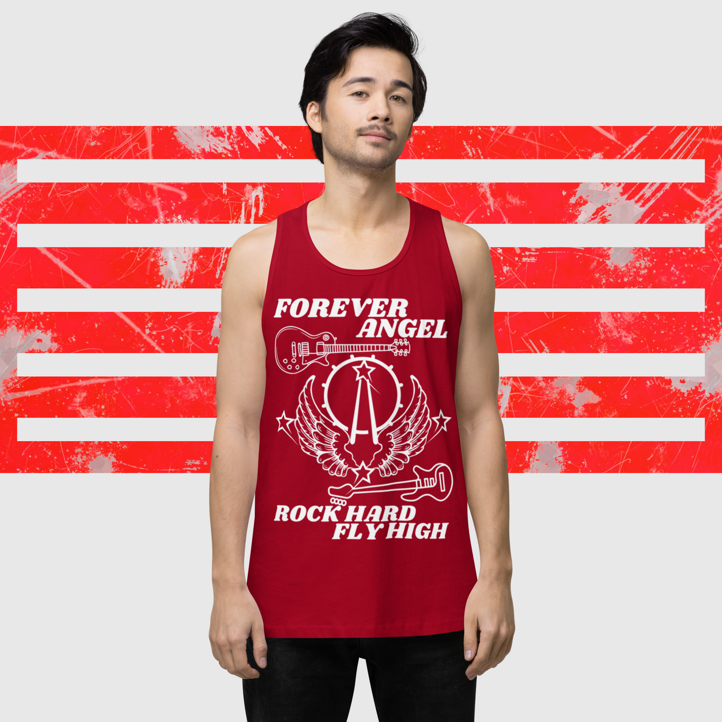 Men’s premium tank top FOREVER ANGEL ROCK HARD FLY HIGH by  "Mark Anthony Gable Collection-FOREVER ANGEL"