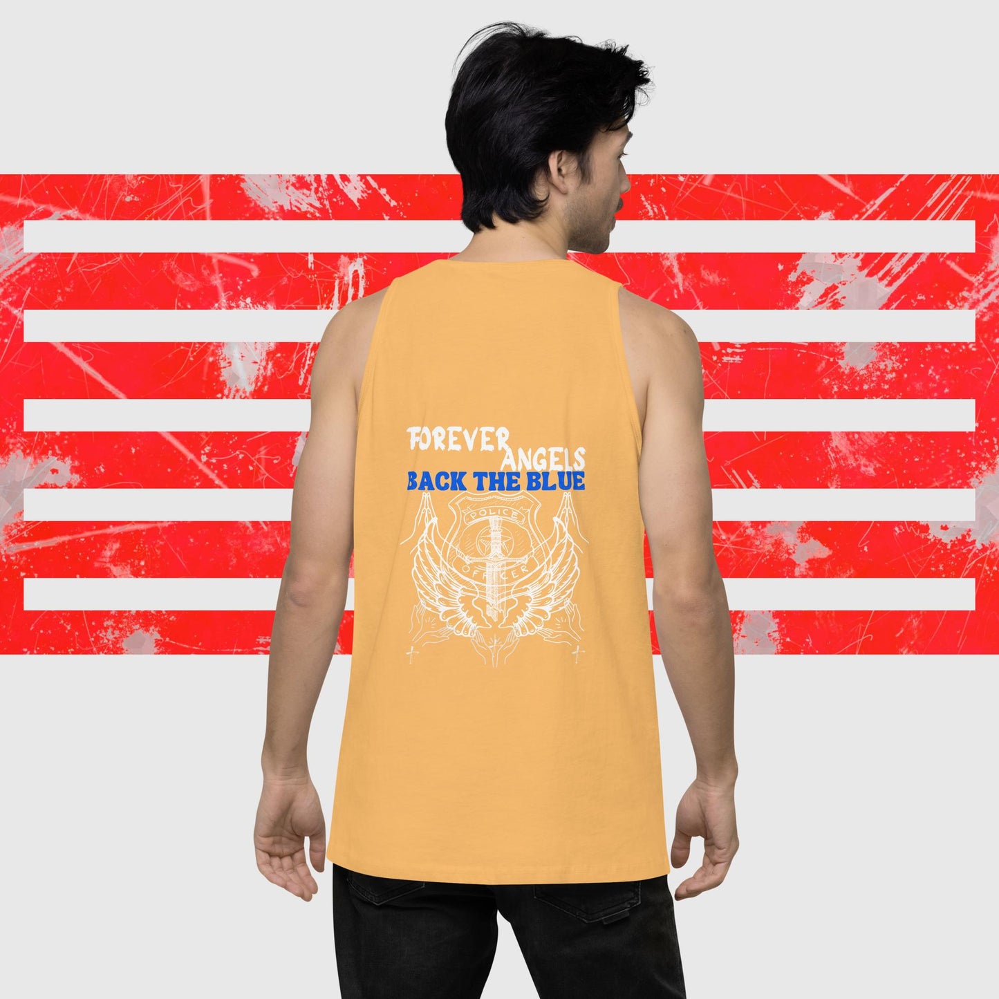 Men’s premium tank top FOREVER ANGELS BACK THE BLUE by "Mark Anthony Gable Collection-FOREVER ANGEL"