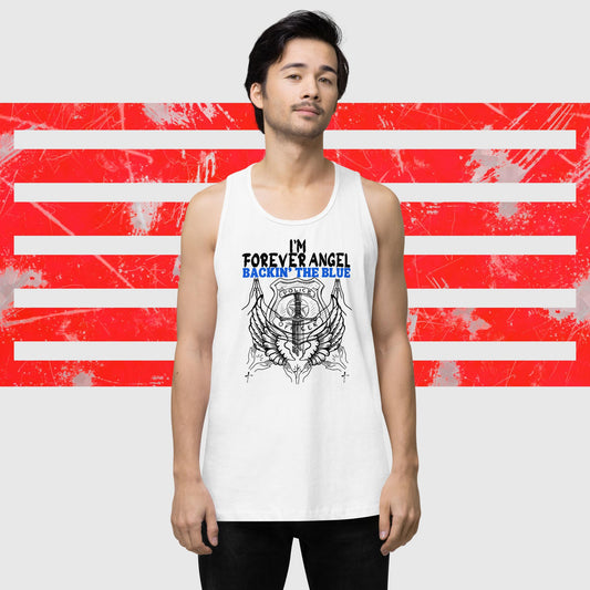 Men’s premium tank top I'M FOREVER ANGEL BACKIN' THE BLUE by "Mark Anthony Gable Collection-FOREVER ANGEL"
