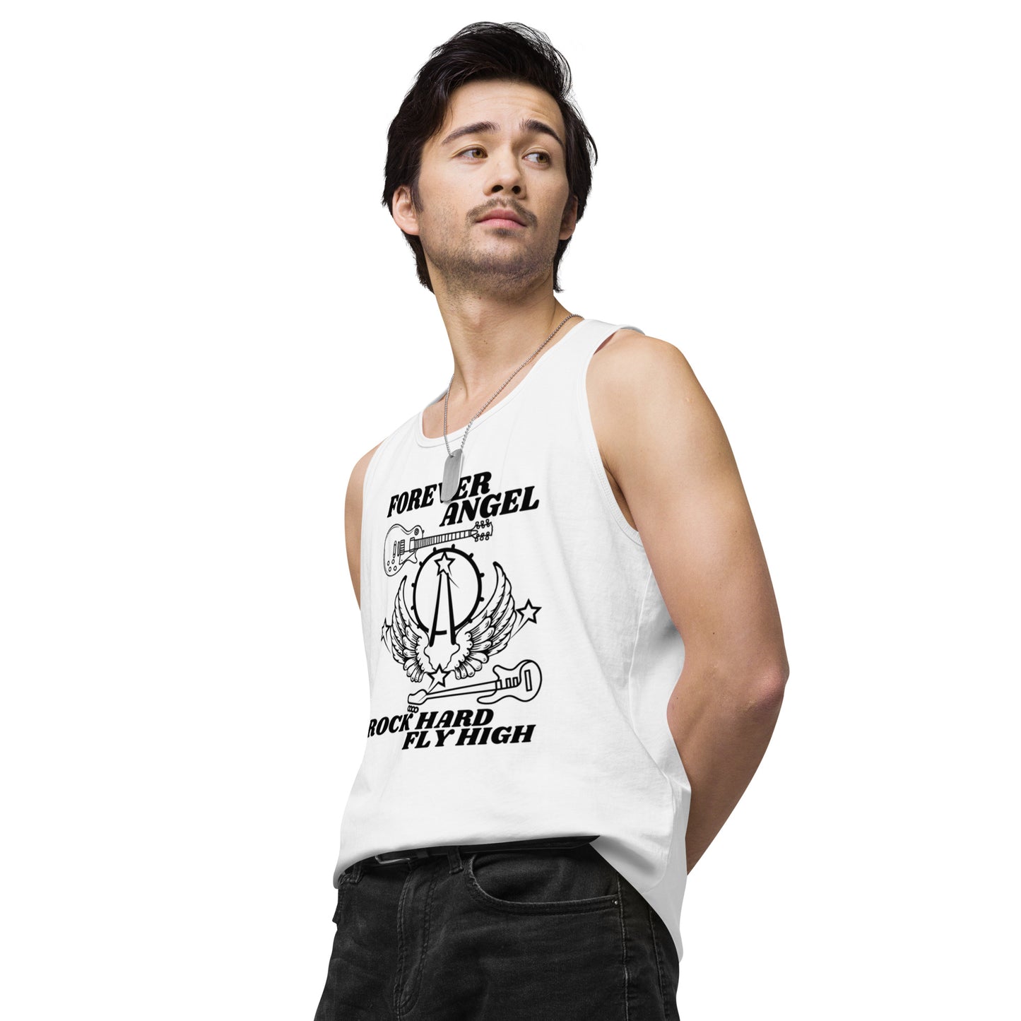 Men’s premium tank top FORVER ANGEL ROCK HARD FLY HIGH by  "Mark Anthony Gable Collection-FOREVER ANGEL"