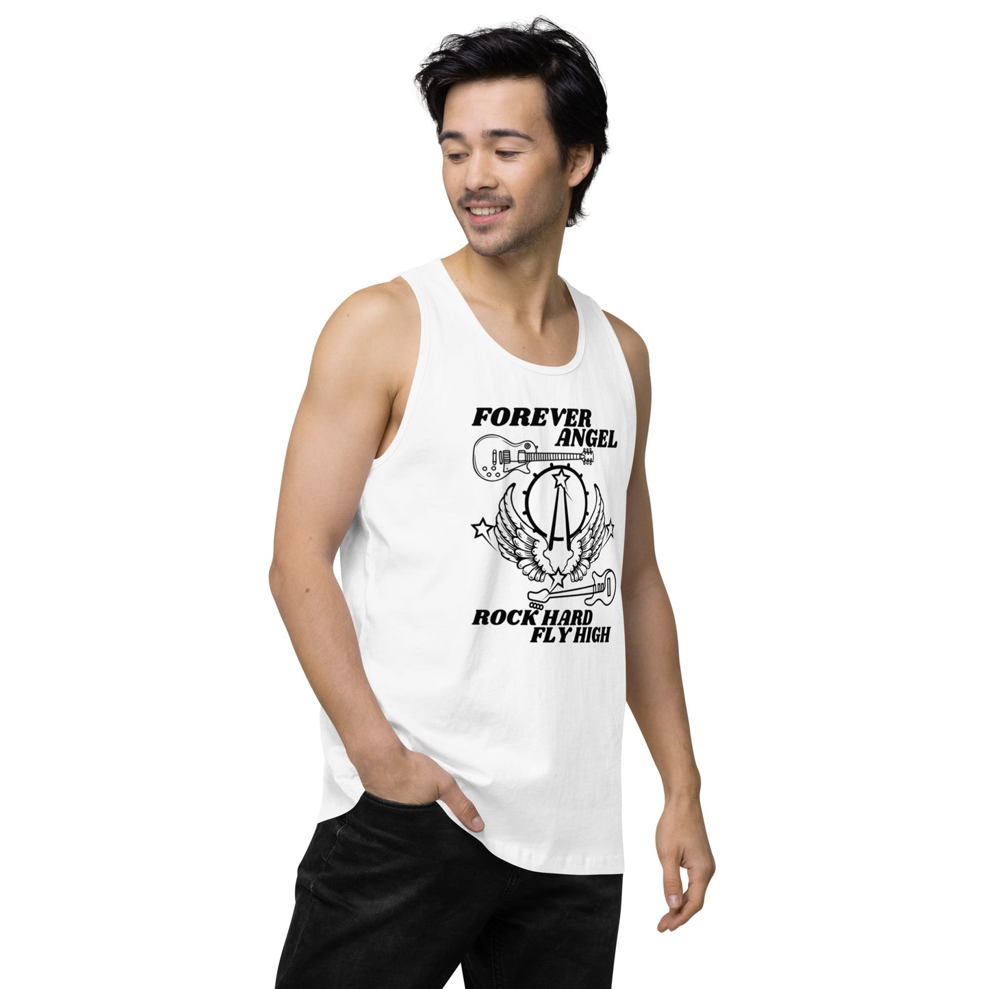 Men’s premium tank top FORVER ANGEL ROCK HARD FLY HIGH by  "Mark Anthony Gable Collection-FOREVER ANGEL"