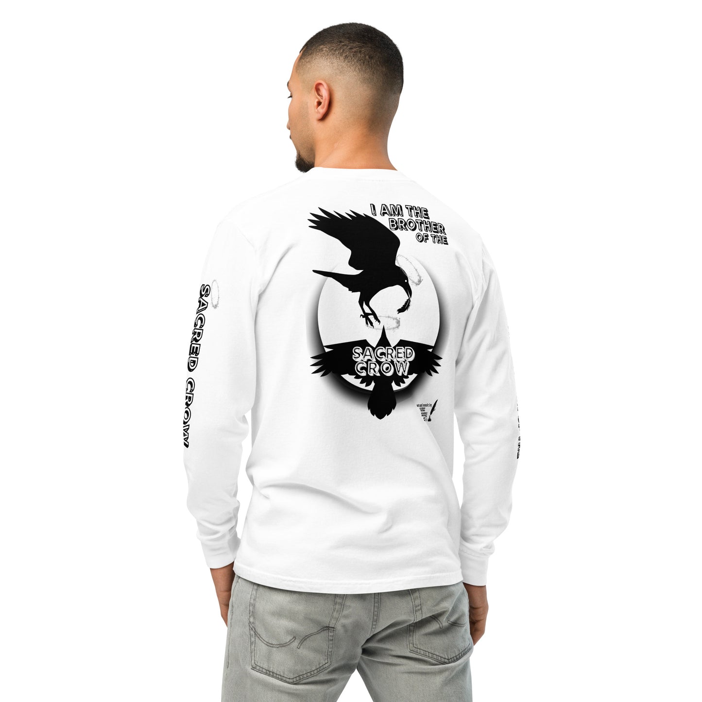 Garment-dyed heavyweight long-sleeve shirt I AM THE BROTHER OF THE SACRED CROW words and music by Mark Anthony Gable by Mark Anthony Gable Colllection