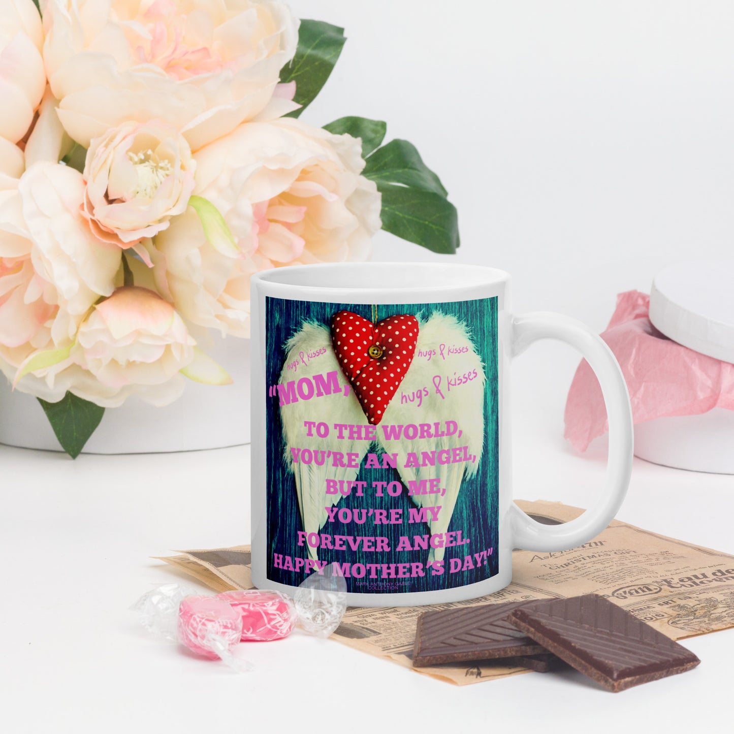 White glossy mug MOTHERS DAY FOREVER ANGEL by "Mark Anthony Gable Collection-FOREVER ANGEL"