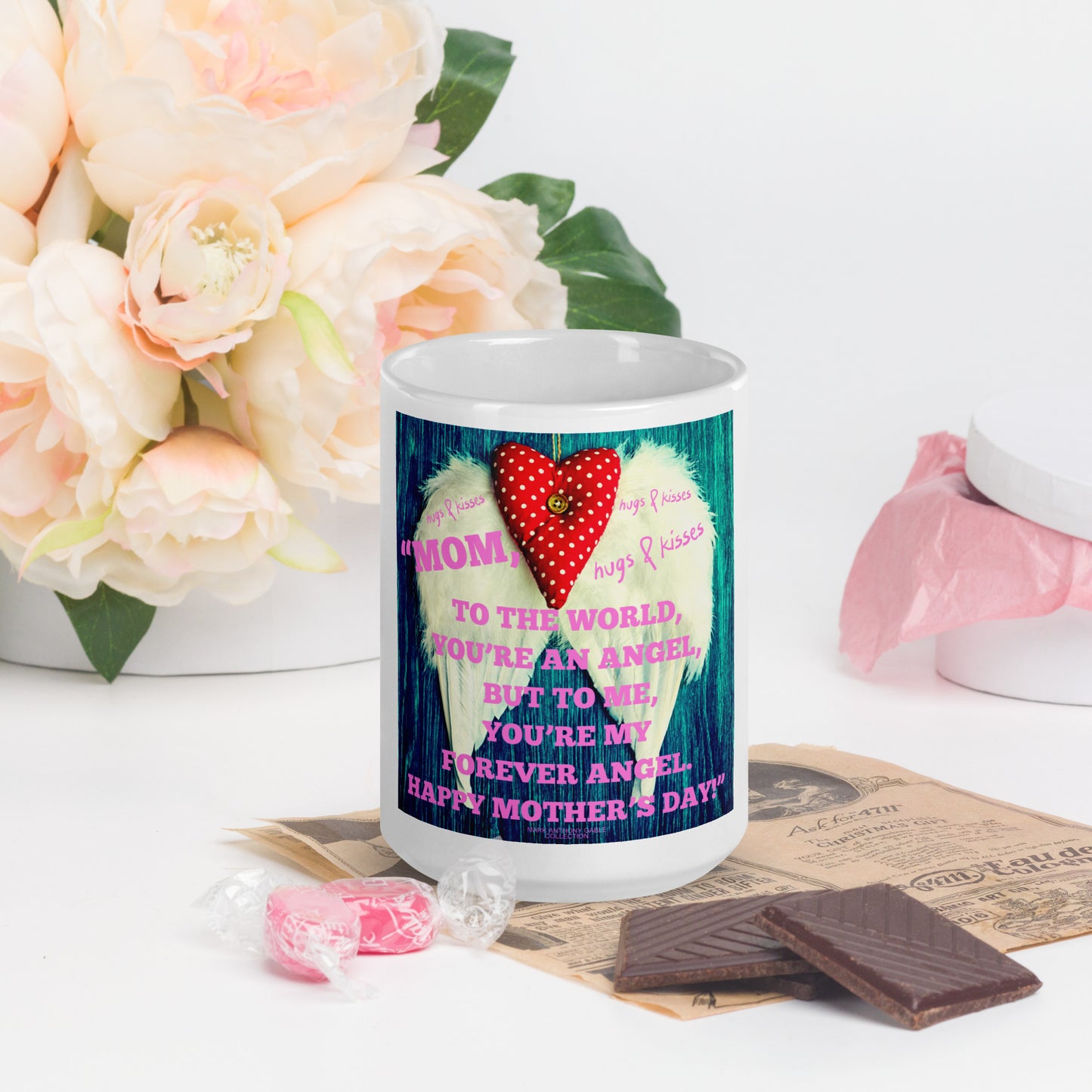 White glossy mug MOTHERS DAY FOREVER ANGEL by "Mark Anthony Gable Collection-FOREVER ANGEL"