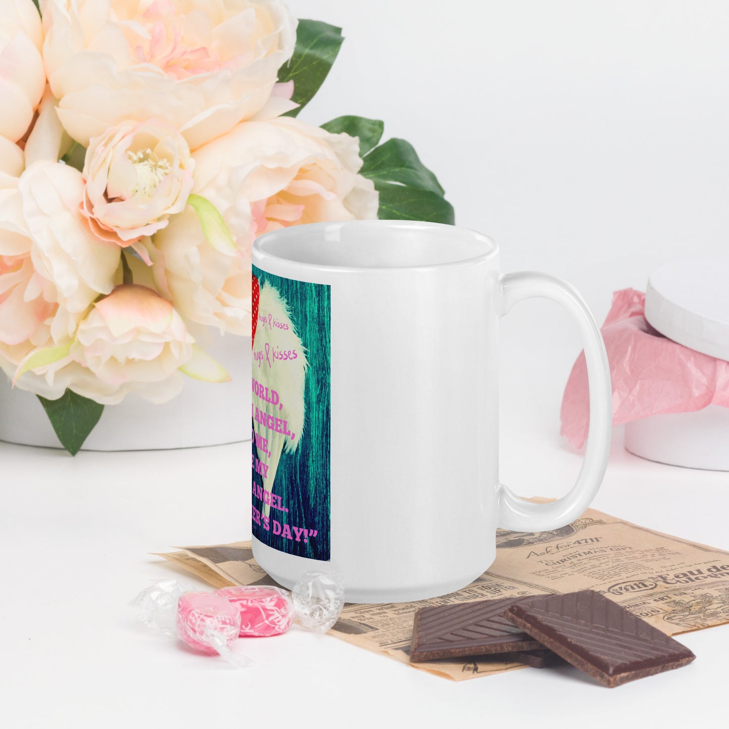 White glossy mug MOTHERS DAY FOREVER ANGEL by "Mark Anthony Gable Collection-FOREVER ANGEL"