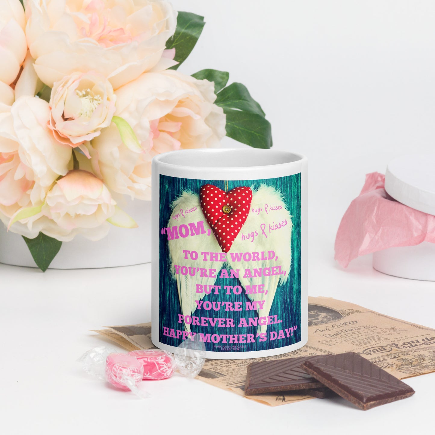 White glossy mug MOTHERS DAY FOREVER ANGEL by "Mark Anthony Gable Collection-FOREVER ANGEL"