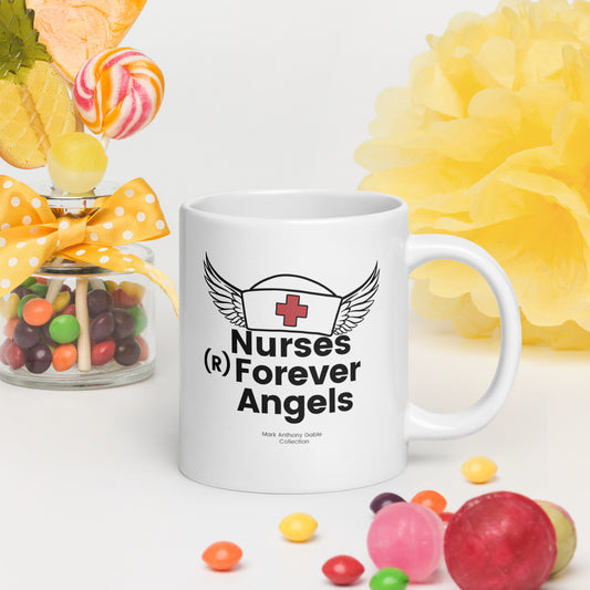 White glossy mug NURSES (R) FOREVER ANGELS by  "Mark Anthony Gable Collection-FOREVER ANGEL"