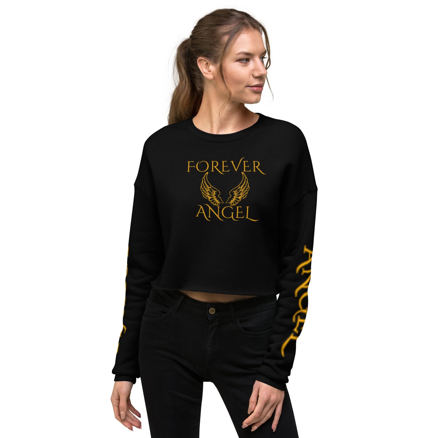 Crop Sweatshirt FOREVER ANGEL [GOLD FONT] by "Mark Anthony Gable Collection-FOREVER ANGEL"