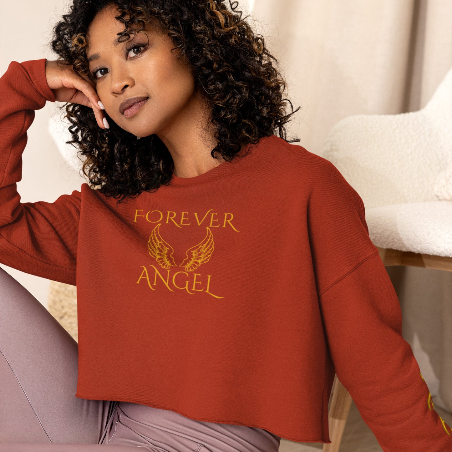 Crop Sweatshirt FOREVER ANGEL [GOLD FONT] by "Mark Anthony Gable Collection-FOREVER ANGEL"