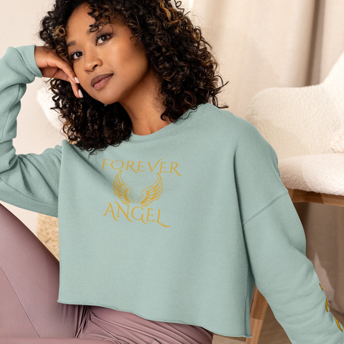 Crop Sweatshirt FOREVER ANGEL [GOLD FONT] by "Mark Anthony Gable Collection-FOREVER ANGEL"