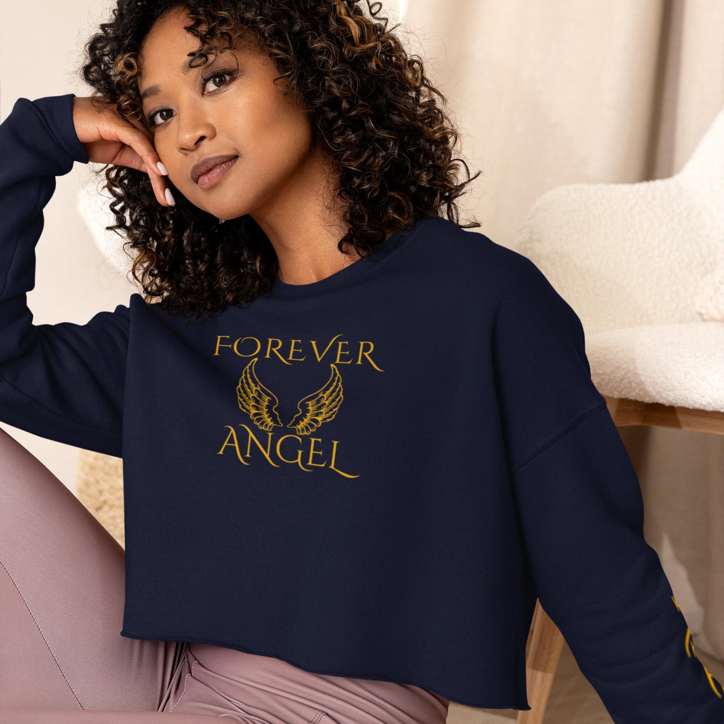 Crop Sweatshirt FOREVER ANGEL [GOLD FONT] by "Mark Anthony Gable Collection-FOREVER ANGEL"