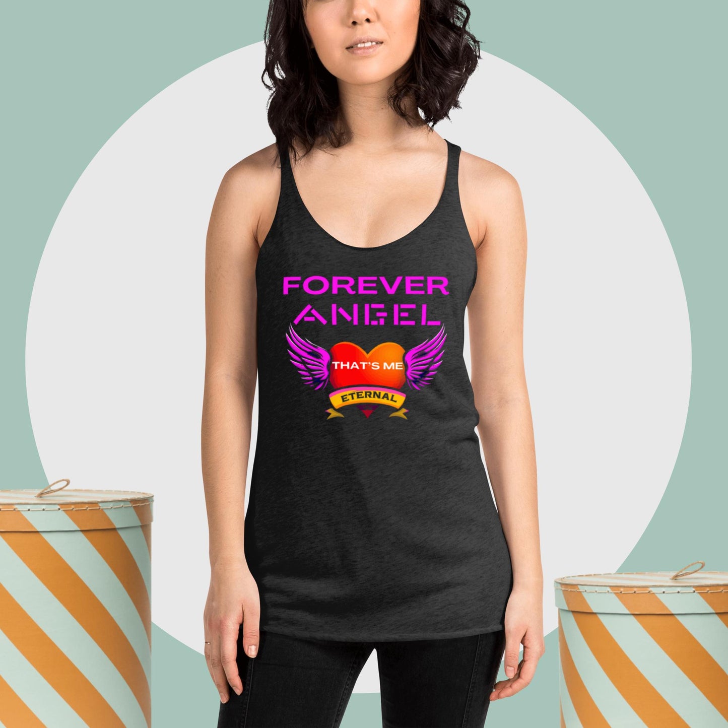 Women's Racerback Tank FOREVER ANGEL THAT'S ME ETERNAL [Neon Pink Text] by "Mark Anthony Gable Collection-FOREVER ANGEL"