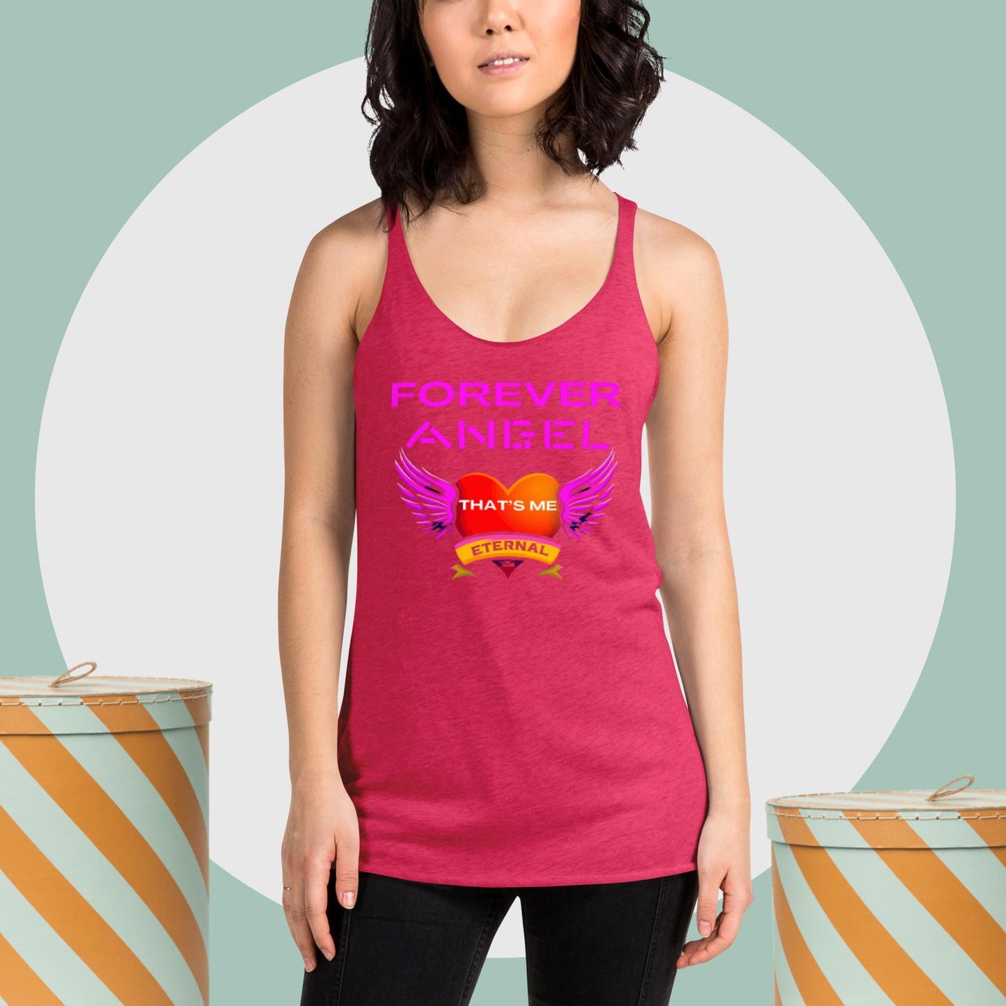 Women's Racerback Tank FOREVER ANGEL THAT'S ME ETERNAL [Neon Pink Text] by "Mark Anthony Gable Collection-FOREVER ANGEL"